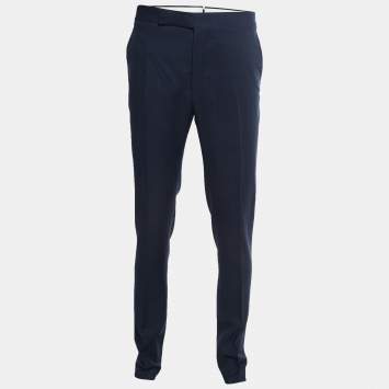 Pre Owned Polo Ralph Lauren Navy Blue Checked Wool Trousers XL