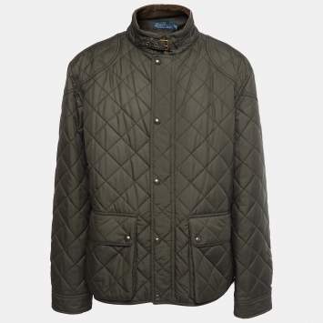 Pre Owned Polo Ralph Lauren Olive Green Synthetic Quilted Jacket 2XL