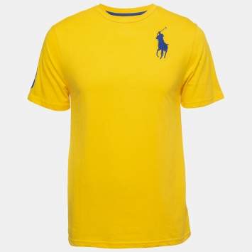 Pre Owned Polo Ralph Lauren Yellow Logo Embroidered Cotton Crew Neck T-Shirt XL