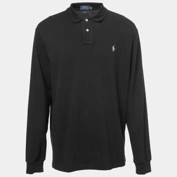Pre Owned Polo Ralph Lauren Black Cotton Long Sleeve Polo T-Shirt XXL