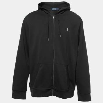 Pre Owned Polo Ralph Lauren Black Knit Zip Front Hooded Jacket XXL