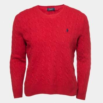 Pre Owned Polo Ralph Lauren Red Wool Cable Knit Sweater XL