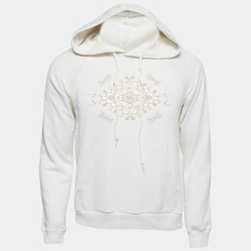 Pre Owned Polo Ralph Lauren White Embroidered Knit Hoodie M