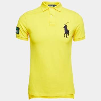 Pre Owned Polo Ralph Lauren Yellow Cotton Pique Custom Fit Polo T-Shirt S
