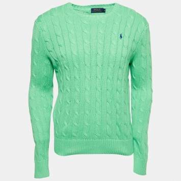 Pre Owned Polo Ralph Lauren Green Cable Knit Crew Neck Sweater S