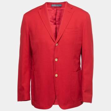 Pre Owned Polo Ralph Lauren Red Cotton Single Breasted Blazer L