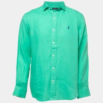 Pre Owned Polo Ralph Lauren Green Linen Button Front Shirt M