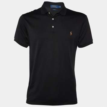 Pre Owned Polo Ralph Lauren Black Cotton Knit Polo T-shirt L