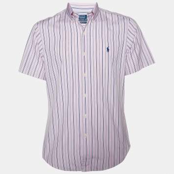 Pre Owned Polo by Ralph Lauren Pink Striped Cotton Half Sleeve Shirt M