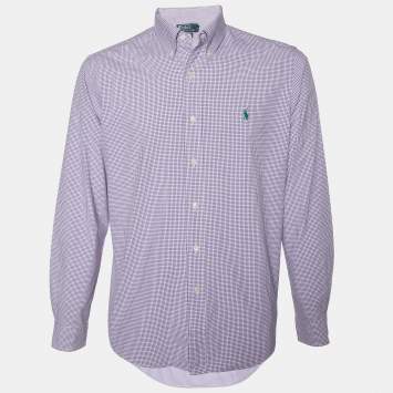 Pre Owned Polo Ralph Lauren Purple Checkered Cotton Custom Fit Shirt L