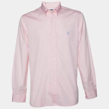 Pre Owned Polo by Ralph Lauren Pink Cotton Custom Fit Shirt L