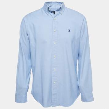 Pre Owned Polo Ralph Lauren Blue Cotton Button Front Custom Fit Full Sleeve Shirt M