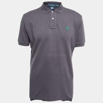 Pre Owned Polo Ralph Lauren Grey Logo Embroidered Cotton Polo T-Shirt M