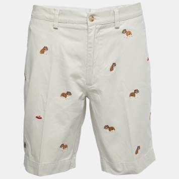مملوكة مسبقًا Polo Ralph Lauren Beige Cotton Bulldog Embroidered Shorts L