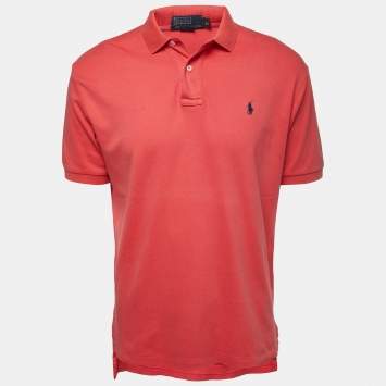 Pre Owned Polo Ralph Lauren Pink Logo Embroidered Cotton Polo T-Shirt M