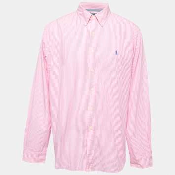 Pre Owned Polo Ralph Lauren Pink Striped Cotton Button Down Full Sleeve Shirt XXL