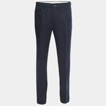 Pre Owned Polo Ralph Lauren Navy Blue Linen Classic Fit Trousers L