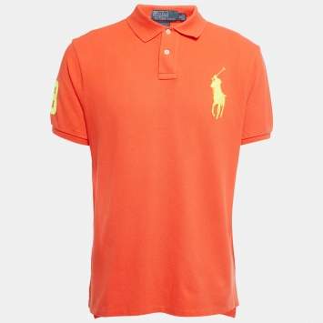 Pre Owned Polo Ralph Lauren Orange Logo Embroidered Cotton Knit Slim Fit Polo T-Shirt XL
