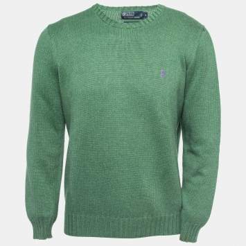 Pre Owned Polo Ralph Lauren Green Cotton Knit Crew Neck Sweater M