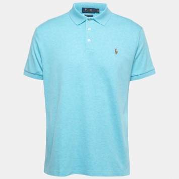 Pre Owned Polo Ralph Lauren Blue Cotton Stretch Half Sleeve Polo T-Shirt L
