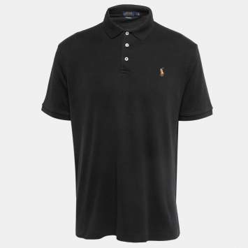 Pre Owned Polo Ralph Lauren Black Cotton Knit Polo T-Shirt L