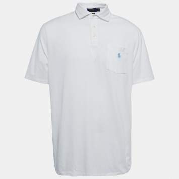 Pre Owned Polo Ralph Lauren White Cotton Knit PoloT-Shirt L