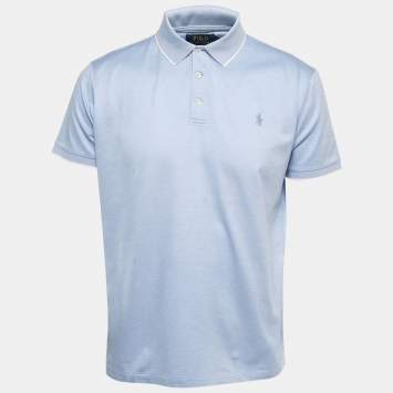 Pre Owned Polo Ralph Lauren Light Blue Cotton Knit Polo T-Shirt L