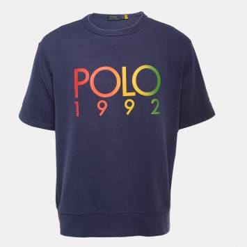 Pre Owned Polo Ralph Lauren Navy Blue Logo Printed Cotton Sweatshirt L
