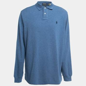 Pre Owned Polo Ralph Lauren Blue Cotton Pique Classic Fit Full Sleeve Polo T-Shirt XL