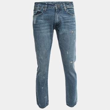 Pre Owned Polo Ralph Lauren Blue Washed & Distressed Denim The Varick Slim Straight Jeans M Waist 32"