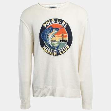 Pre Owned Polo Ralph Lauren White Cotton Knit Marlin Club Sweater L