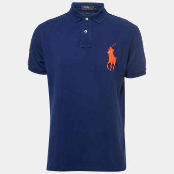 Pre Owned Polo Ralph Lauren Blue Cotton Pique Logo Embroidered Polo T-Shirt L