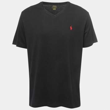 Pre Owned Polo Ralph Lauren Black Cotton V-Neck T-Shirt L
