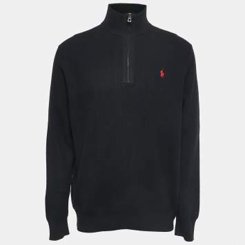 Pre Owned Polo Ralph Lauren Black Cotton Knit half Zip Sweater XL