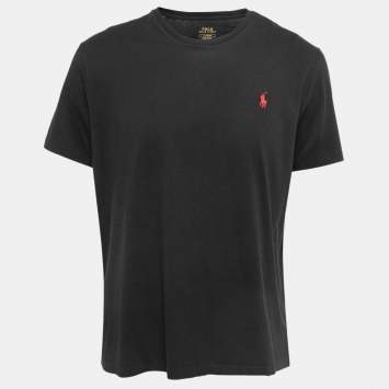 Pre Owned Polo Ralph Lauren Black Logo Embroidered Cotton Crew Neck Half Sleeve T-Shirt L