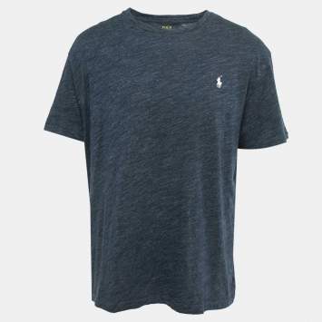 Pre Owned Polo Ralph Lauren Navy Blue Logo Embroidered Cotton Crew Neck T-Shirt XL