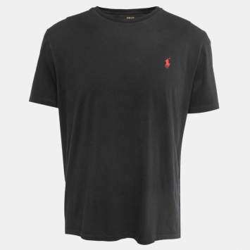 Pre Owned Polo Ralph Lauren Black Logo Embroidered Cotton Crew Neck Half Sleeve T-Shirt L