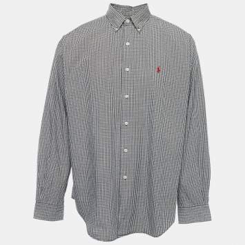 Pre Owned Polo Ralph Lauren Brown Mini Plaid Cotton Button Down Full Sleeve Shirt XL