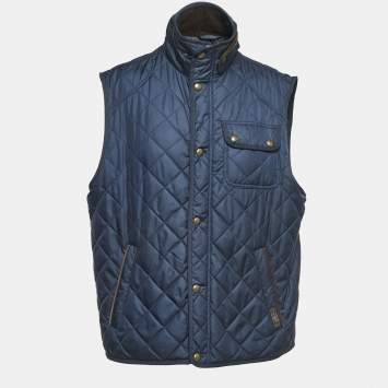Pre Owned Polo Ralph Lauren Navy Blue Quilted Nylon Sleeveless Zip Front Jacket XL