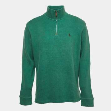 Pre Owned Polo Ralph Lauren Green Cotton Knit Half Zip Sweater L