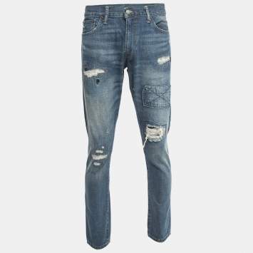 Pre Owned Polo Ralph Lauren Blue Distressed Denim The Sulivan Slim Jeans L Waist 34"