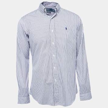 Pre Owned Polo Ralph Lauren Blue Striped Cotton Button Down Custom Fit Shirt M