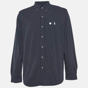 Pre Owned Polo Ralph Lauren Navy Blue Printed Cotton Button Down Full Sleeve Shirt XL