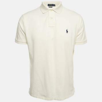 Pre Owned Polo Ralph Lauren Off White Logo Embroidered Cotton Polo T-Shirt L