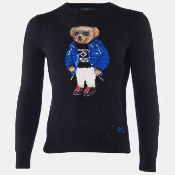 Pre Owned Polo Ralph Lauren Black Bear Intarsia Wool Knit Crew Neck Sweater S