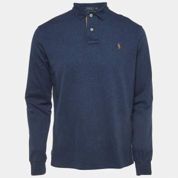 Pre Owned Polo Ralph Lauren Blue Cotton Long Sleeve Polo T-Shirt M