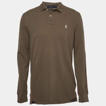 Pre Owned Polo Ralph Lauren Brown Cotton Pique Long Sleeve Polo T-Shirt M