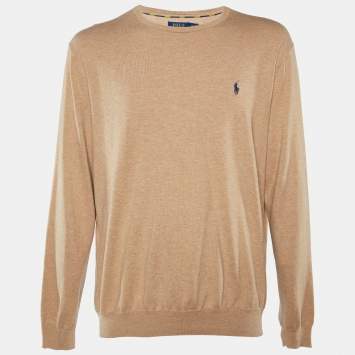 Pre Owned Polo Ralph Lauren Beige Cotton Knit Long Sleeve Jumper 2XL