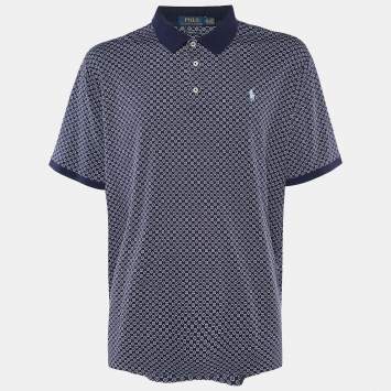 Pre Owned Polo Ralph Lauren Navy Blue Printed Cotton Knit Polo T-Shirt 2XL