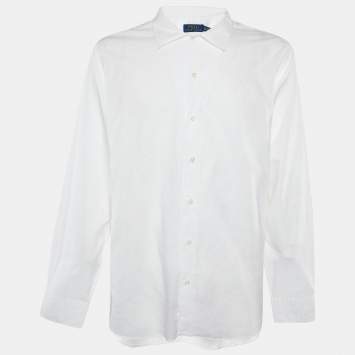 Pre Owned Polo Ralph Lauren White Patterned Linen Shirt 2XL